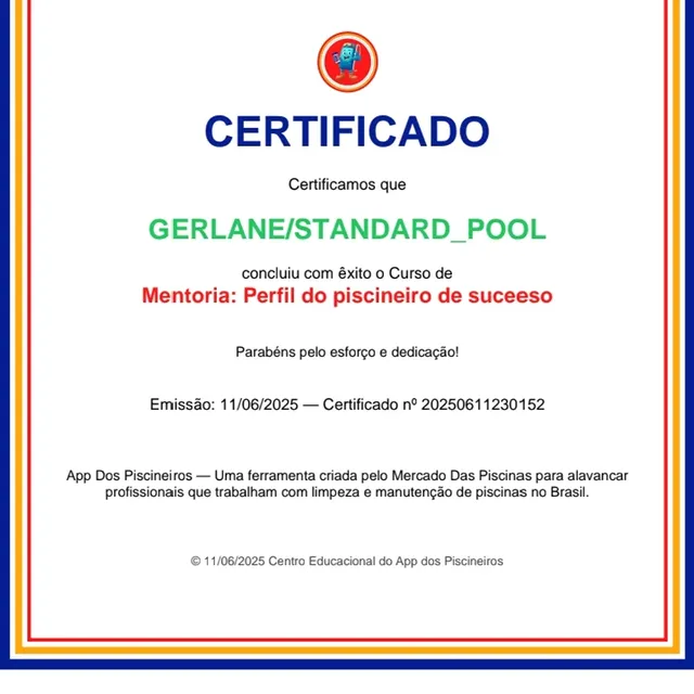 Certificado de curso e capacitação — Standard Pool